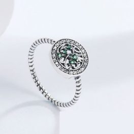 Silberring mit Lebensbaummotiv, grün, Größe 8