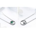 Silberne Halskette mit Kristallen, Lebensbaum-Anhänger, grün