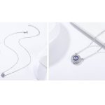 Silberne Halskette mit rundem Kristallanhänger, blau
