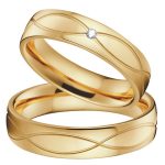 Herren-Ehering mit Wellenmuster, Titanstahl, goldfarben, Größe 9