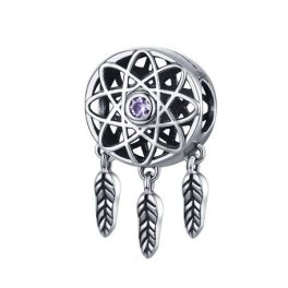  Silberner Traumfänger-Anhänger mit Zirkonkristall