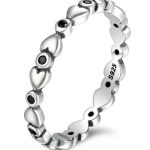 Silberring mit Kristallen, schwarz, Größe 6