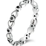 Silberring mit Kristallen, schwarz, Größe 7