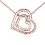 Halskette mit Doppelherz, tschechischer Kristall, Roségold, Roségold