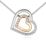 Halskette mit Doppelherz, tschechischer Kristall, Rhodium/Gold
