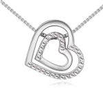 Halskette mit Doppelherz, tschechischer Kristall, Rhodium