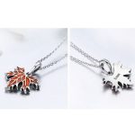 Silberne Halskette mit Ahornblatt-Anhänger, Burgunderrot