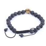  Armband aus schwarzem Lavastein mit Löwenkopf