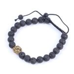  Armband aus schwarzem Lavastein mit Löwenkopf