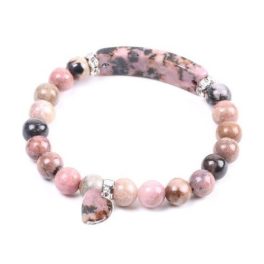  Rhodonit-Armband mit Herzanhänger