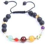  Armband aus schwarzem Lavastein mit bunten Halbedelsteinperlen