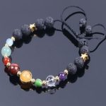  Armband aus schwarzem Lavastein mit bunten Halbedelsteinperlen