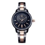 Damenarmbanduhr, mit Metallarmband, schwarz-roségold