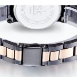 Damenarmbanduhr, mit Metallarmband, schwarz-roségold