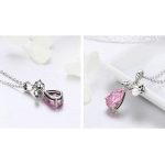 Silberne Halskette mit Tulpenanhänger, verziert mit Kristall, rosa