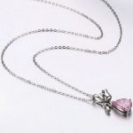 Silberne Halskette mit Tulpenanhänger, verziert mit Kristall, rosa