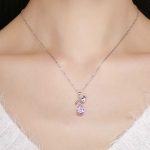 Silberne Halskette mit Tulpenanhänger, verziert mit Kristall, rosa