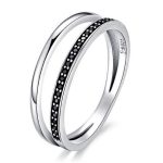 Silberring mit Kristallen, schwarz, Größe 7