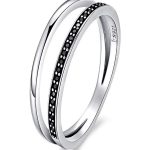 Silberring mit Kristallen, schwarz, Größe 7