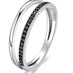 Silberring mit Kristallen, schwarz, Größe 6