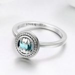 Silberring mit blauem Kristall, Größe 7