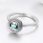 Silberring mit blauem Kristall, Größe 6