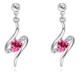  Spiralförmige Herzohrringe verziert mit Swarovski-Kristallen, rosa
