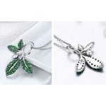 Silberne Halskette mit Blattanhänger, grün