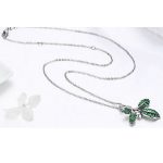 Silberne Halskette mit Blattanhänger, grün