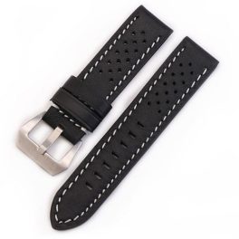 Herrenuhrenarmband aus Leder, 22 mm, schwarz
