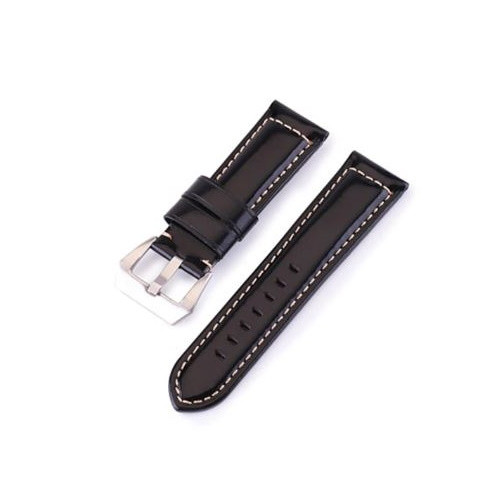 Uhrenarmband aus Rindsleder, Retro-Stil, glänzend schwarz, 20 mm