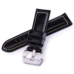 Uhrenarmband aus Rindsleder, Retro-Stil, glänzend schwarz, 20 mm