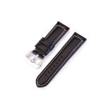 Uhrenarmband aus Rindsleder, Retro-Stil, glänzend schwarz, 24 mm