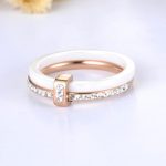 Damenring, doppelt, Edelstahl, Roségold-Weiß, Größe 7