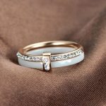 Damenring, doppelt, Edelstahl, Roségold-Weiß, Größe 7