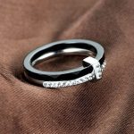 Damenring, doppelt, Edelstahl, Weißgold-Schwarz, Größe 6