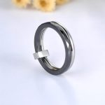 Damenring, doppelt, Edelstahl, Weißgold-Schwarz, Größe 8