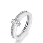 Damenring, doppelt, Edelstahl, Weißgold-Weiß, Größe 9