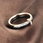 Damenring, doppelt, Edelstahl, Roségold-Schwarz, Größe 9