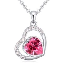   Halskette Herz in Herz mit Anhänger, verziert mit Swarovski-Kristallen, rosa