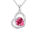 Halskette mit doppeltem Herzanhänger, verziert mit Swarovski-Kristallen, rosa