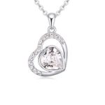 Halskette mit doppeltem Herzanhänger, verziert mit Swarovski-Kristallen, Kristall