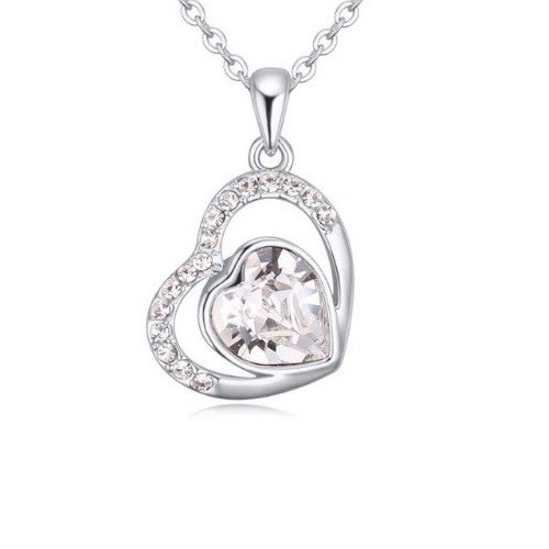 Halskette mit doppeltem Herzanhänger, verziert mit Swarovski-Kristallen, Kristall
