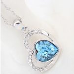 Halskette Herz in Herz mit Anhänger, verziert mit Swarovski-Kristall, Aquamarin