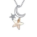 Halskette mit Mond-Stern-Anhänger, verziert mit Swarovski-Kristallen, GSHA