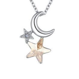   Halskette mit Mond-Stern-Anhänger, verziert mit Swarovski-Kristallen, GSHA