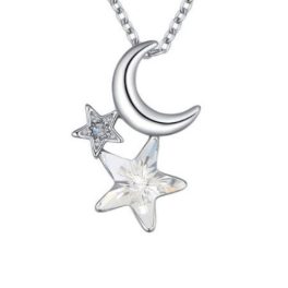   Halskette mit Mond-Stern-Anhänger, verziert mit Swarovski-Kristallen, Kristall