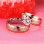 Damen-Ehering aus Edelstahl mit Vergoldung, Zirkonkristall, Größe 7