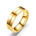 Herren-Ehering aus Edelstahl mit eingraviertem Streifen, Gold, Größe 6