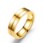 Herren-Ehering aus Edelstahl mit eingraviertem Streifen, Gold, Größe 10